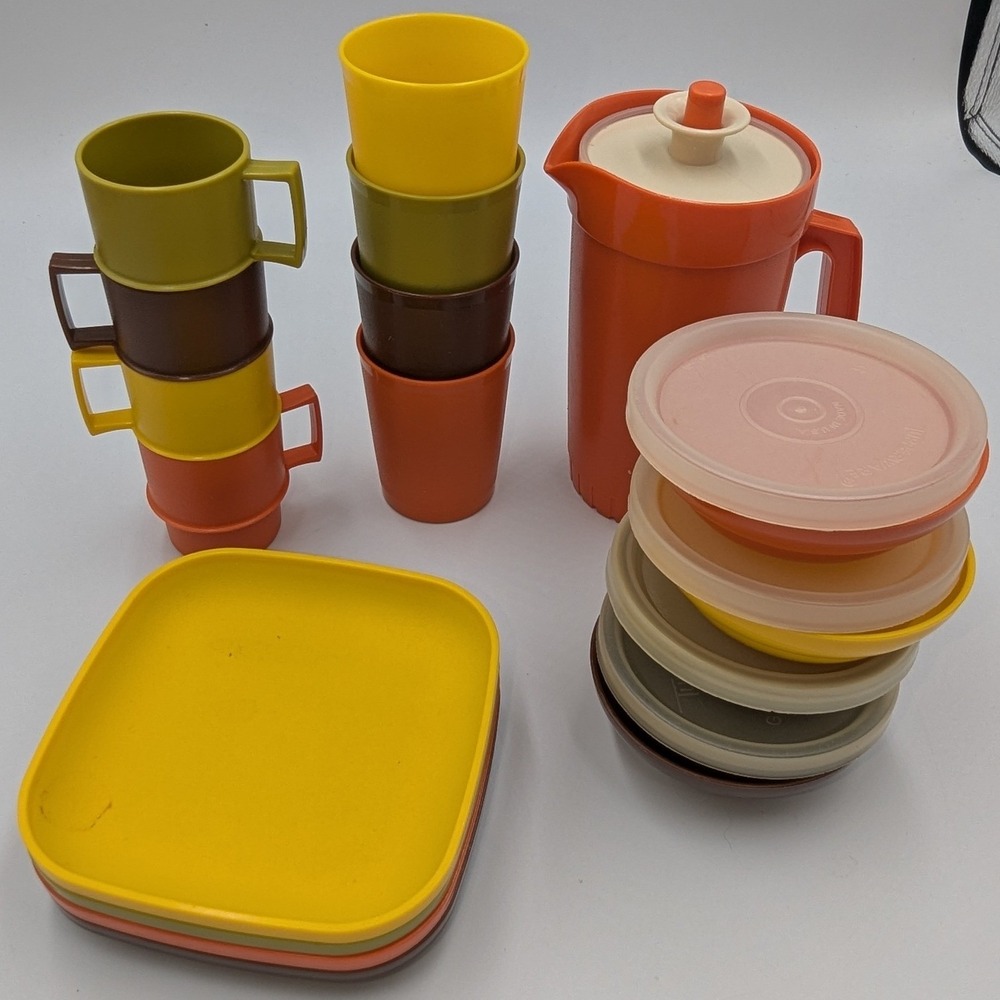 Tupperware Toy Serve It Set Harvest Colors Vintage 1970s Plastic with Lids Full